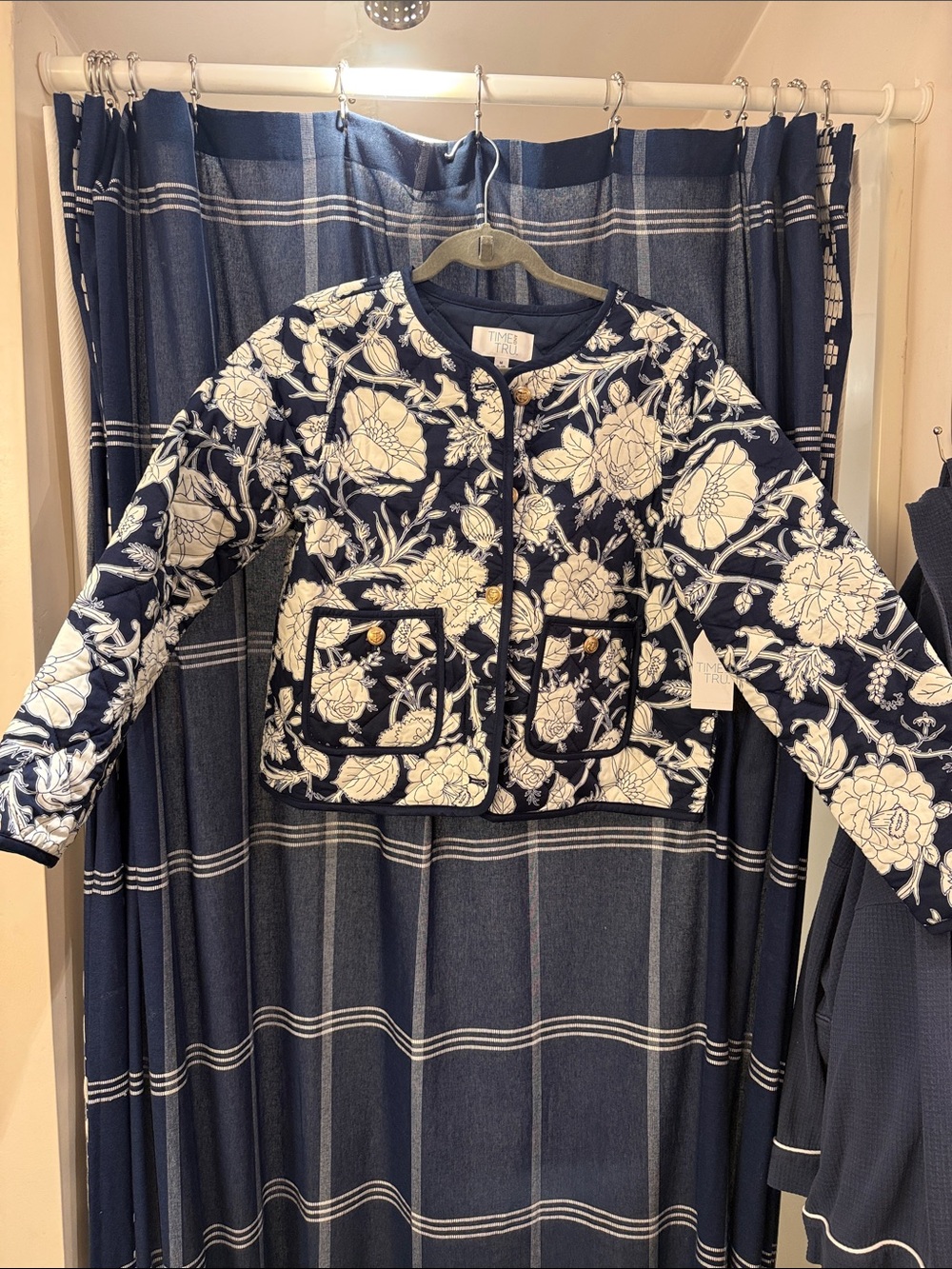 Navy & Cream Floral Quilted Jacket Dress